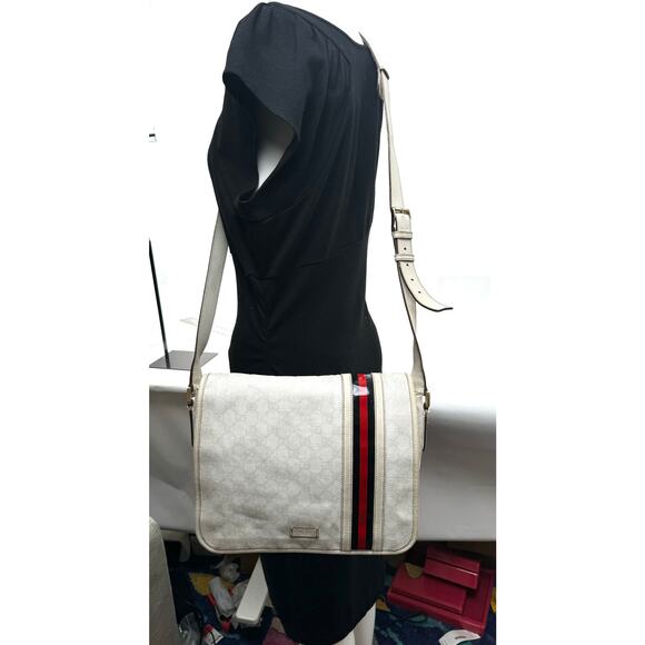 Gucci Unisex White Guccissima Web Crossbody Messenger Bag - Picture 1 of 6